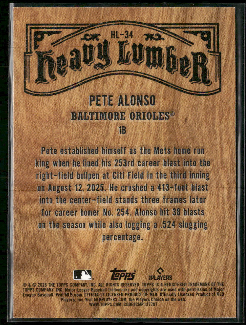 2026 Topps Heavy Lumber Pete Alonso #HL-34