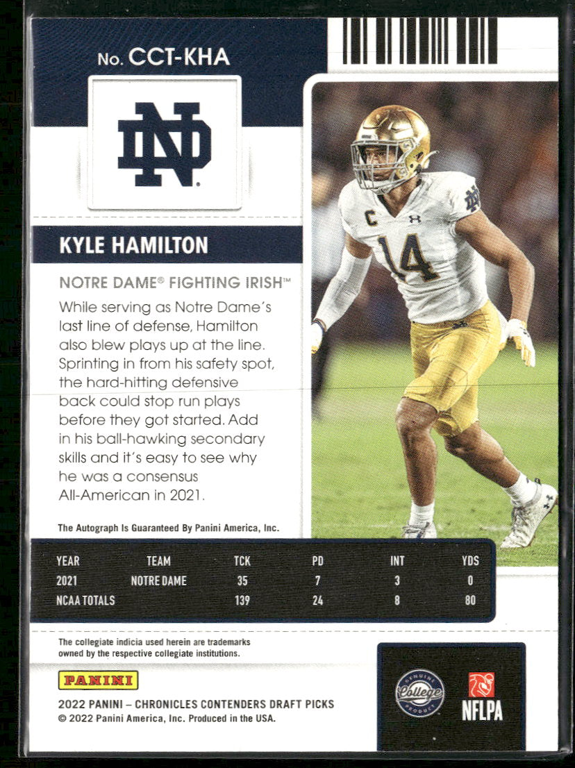 2022 Panini Chronicles Draft Picks Ticket AU Red Kyle Hamilton /149 AU #CCT-KHA