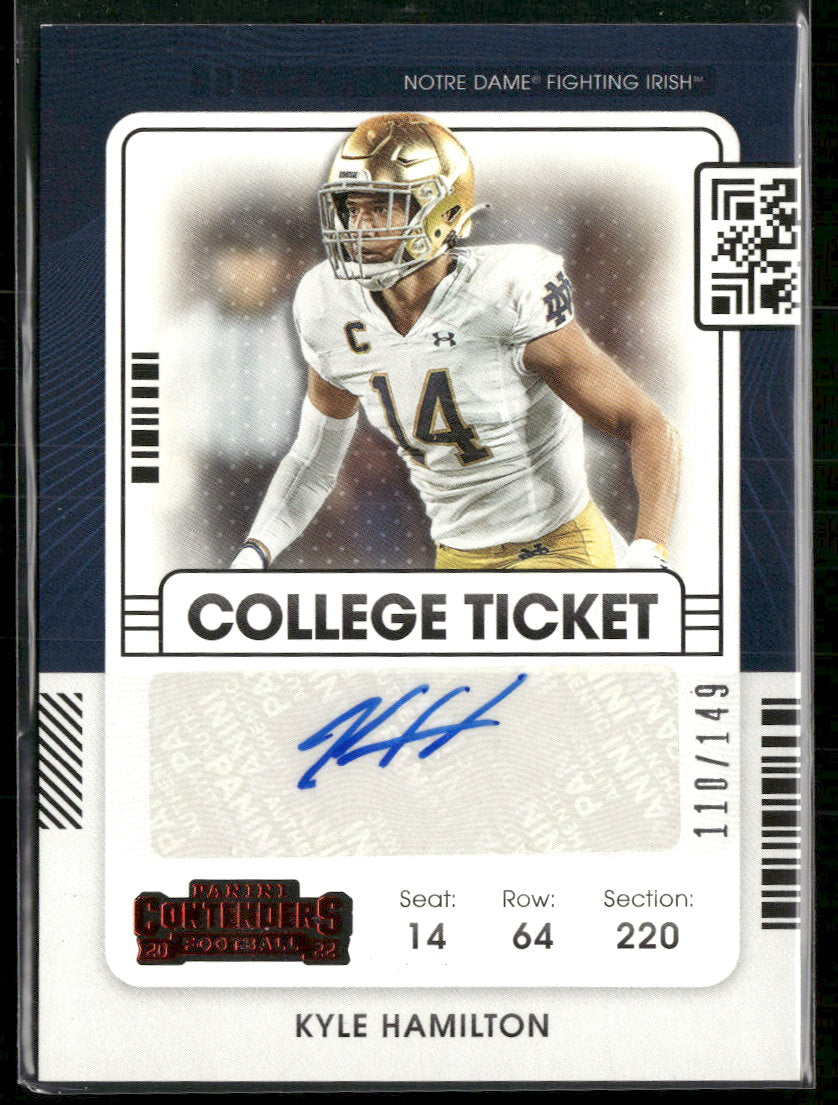 2022 Panini Chronicles Draft Picks Ticket AU Red Kyle Hamilton /149 AU #CCT-KHA