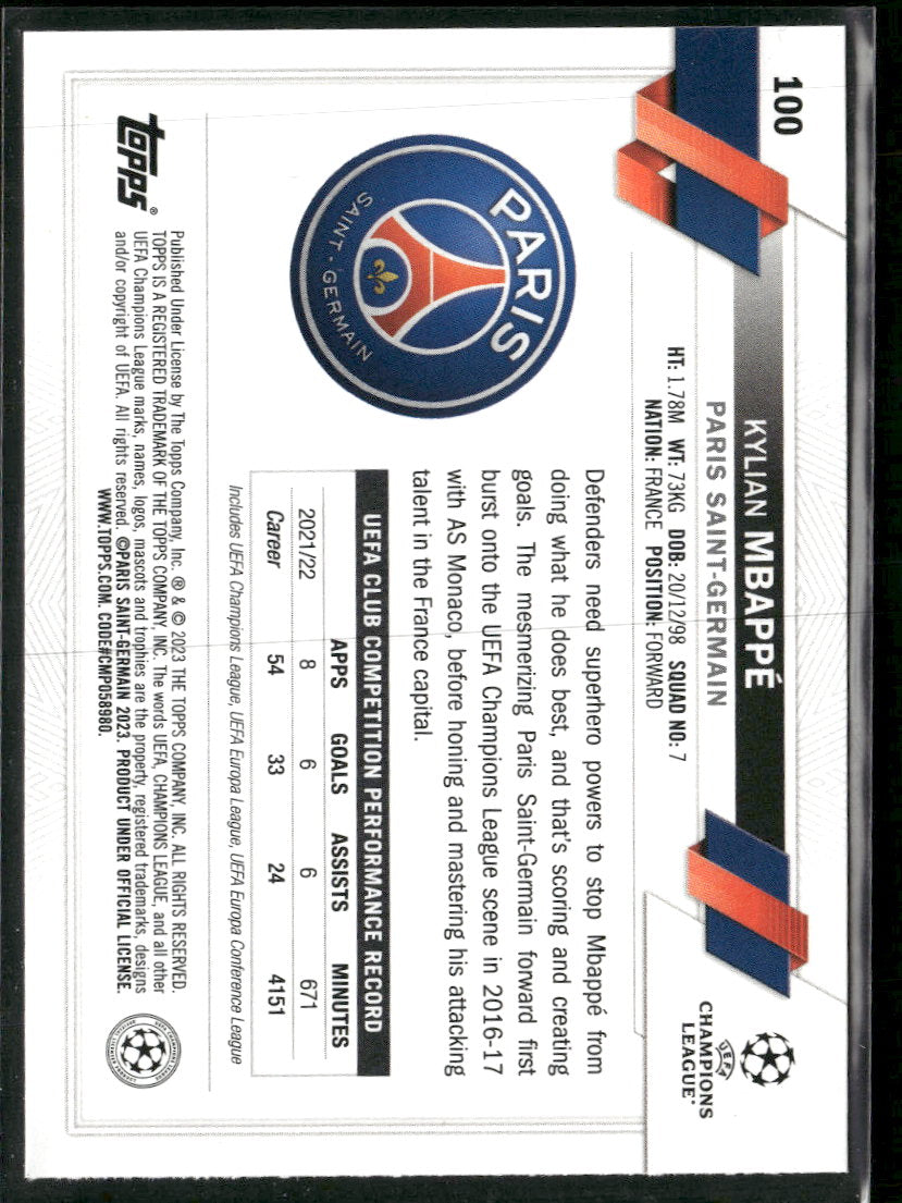 2022-23 Topps UEFA Club Competitions Carnaval Edition Kylian Mbappé #100