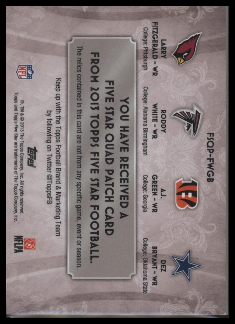 2013 Topps Five Star Quad Patches Larry Fitzgerald / White / Green / Bryant #/10