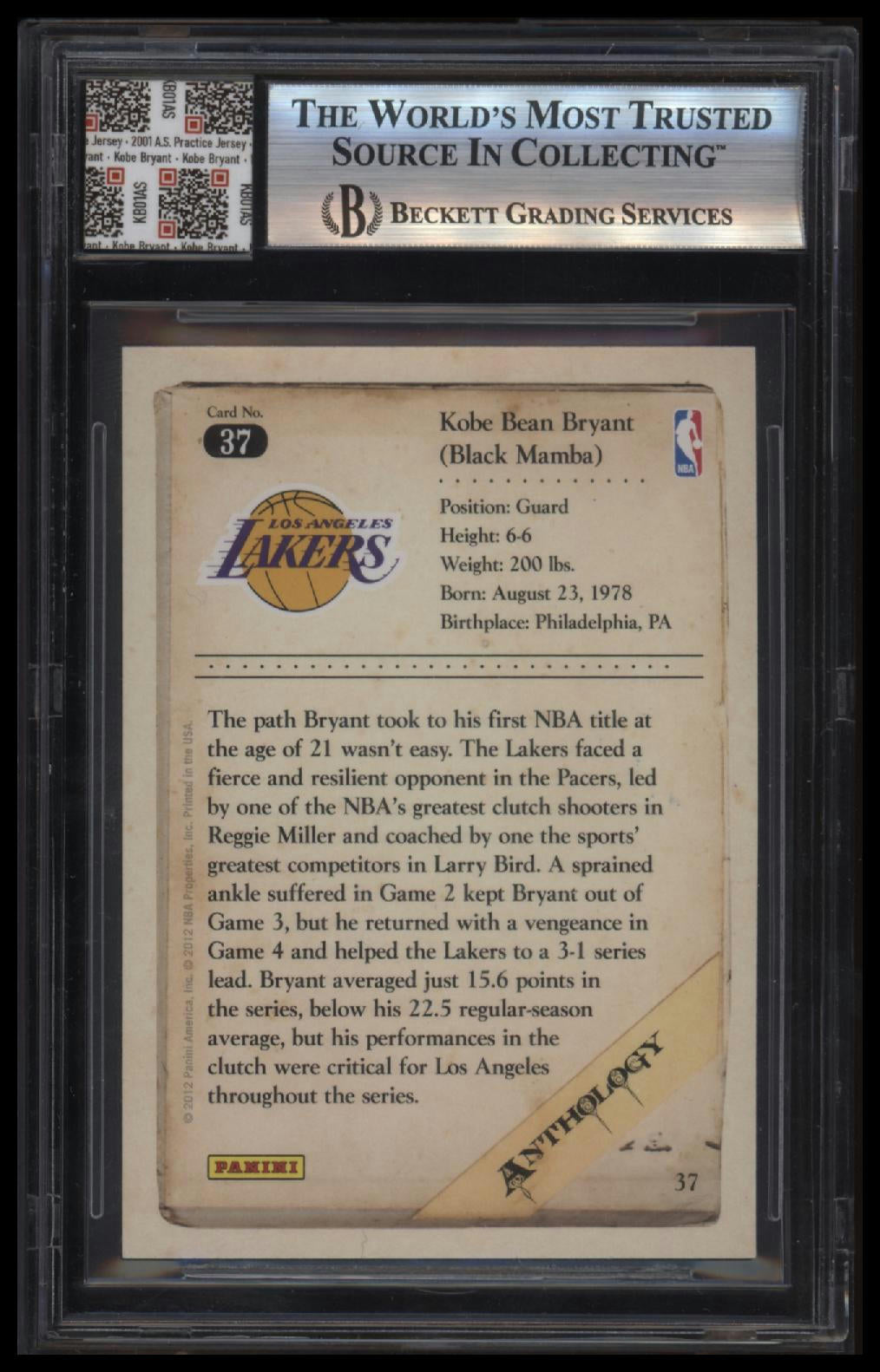 2012-13 Panini Kobe Anthology Kobe Bryant 9.0 BGS #37