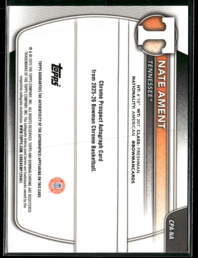 2025-26 Bowman Chrome Prospects Green Refractor Nate Ament #/99 #BCP-5