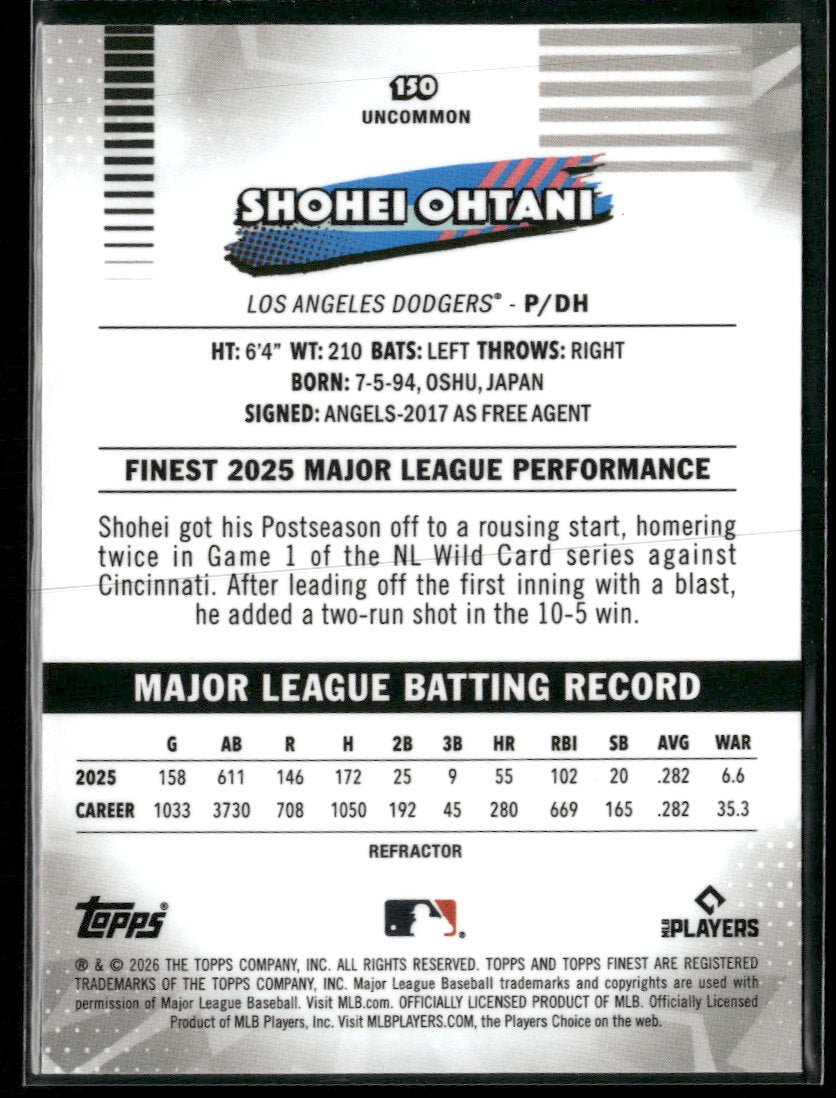 2026 Finest Refractors Shohei Ohtani #150