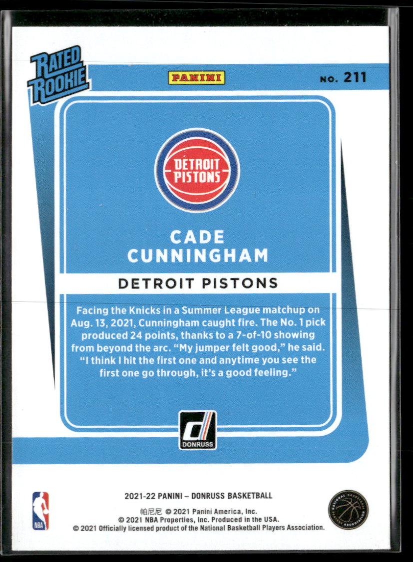 2021-22 Donruss Holo Green and Yellow Laser Cade Cunningham RC #211
