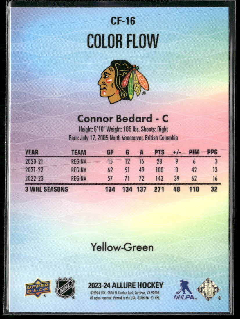 2023-24 Upper Deck Allure Color Flow Yellow-Green Connor Bedard #CF-16