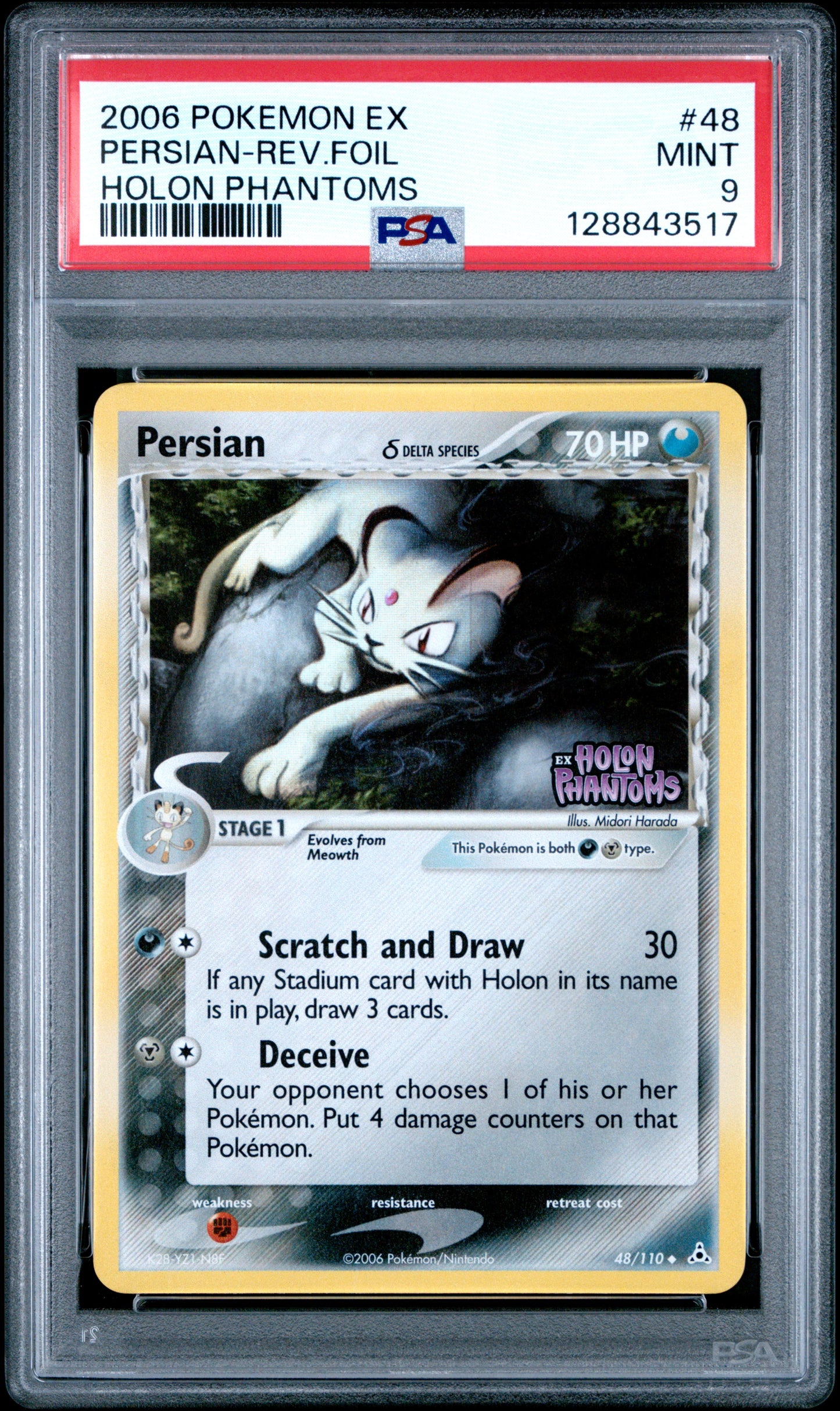 2006 Pokemon Ex Holon Phantoms Holon Phantoms Persian-Rev.Foil 9 PSA #48