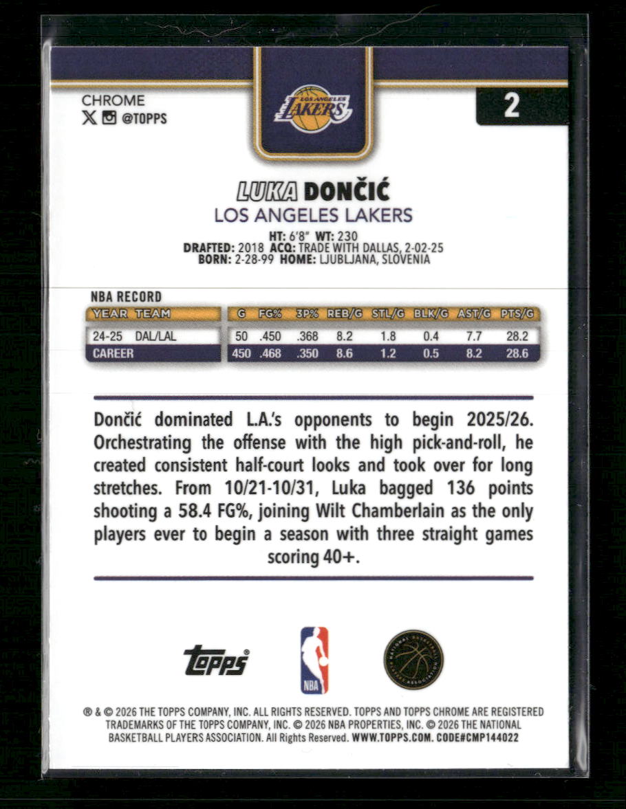2026 Topps Chrome Silver Sparkle SSP Image Variation Luka Dončić #2