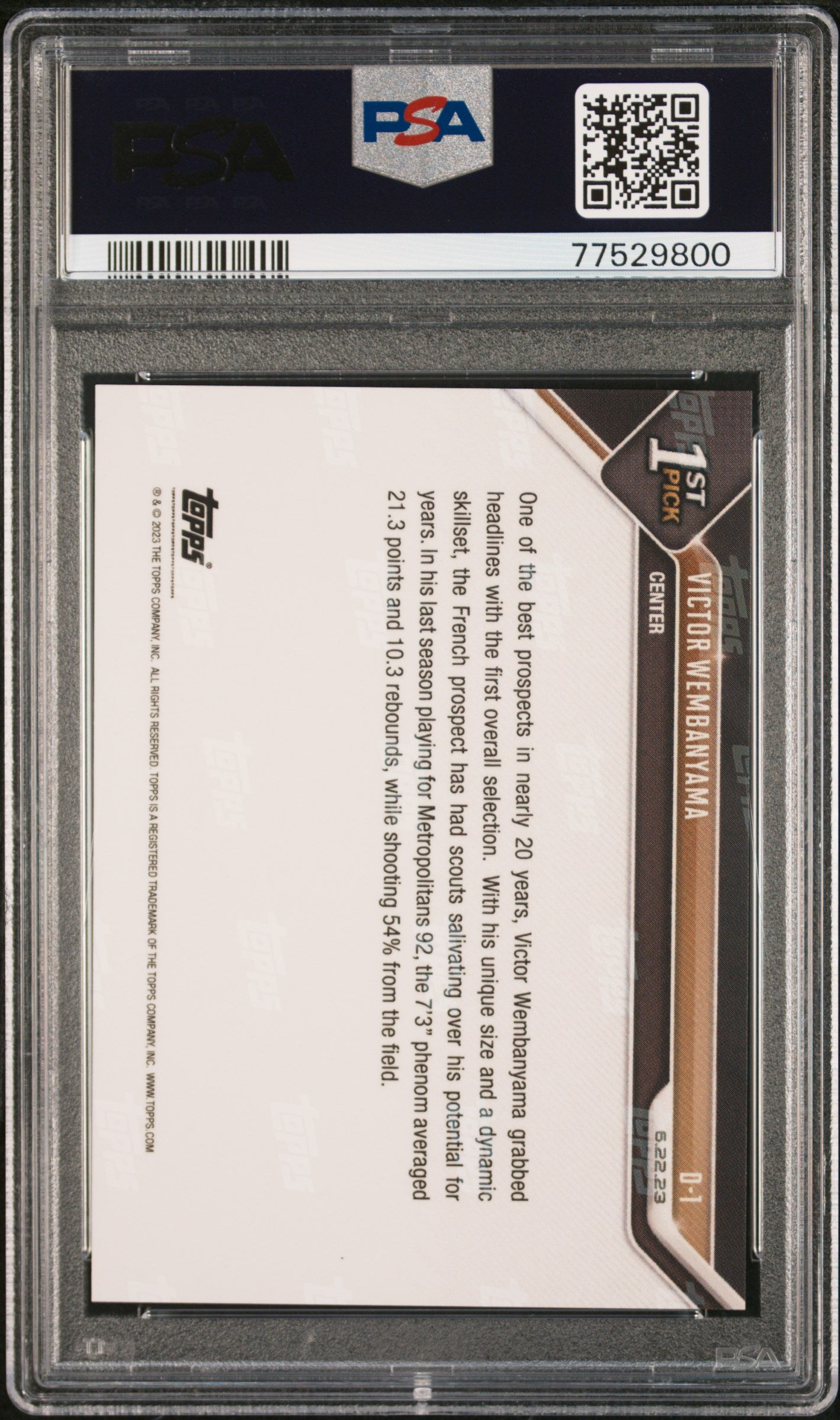2023 Topps Now Draft Victor Wembanyama 10 PSA #D1