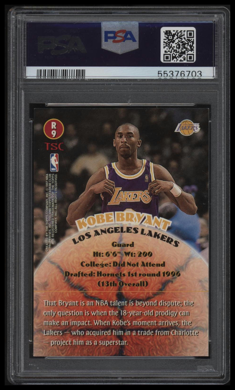 1996 Stadium Club Rookies 2 Rookies 2 Kobe Bryant 8 PSA #R9