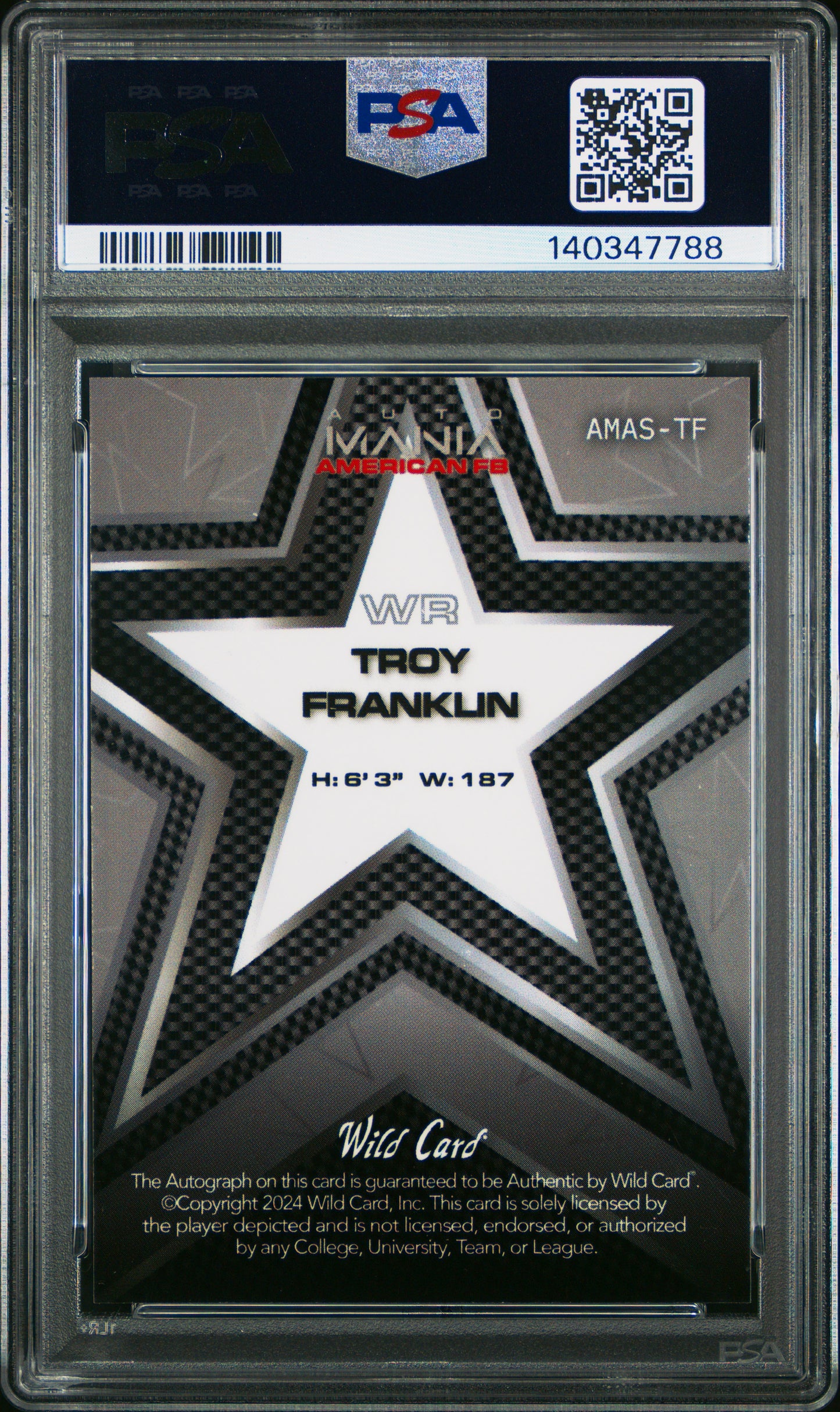 2024 Wild Card Auto Mania Autographs Fireworks 4 1/1 Troy Franklin 9 PSA