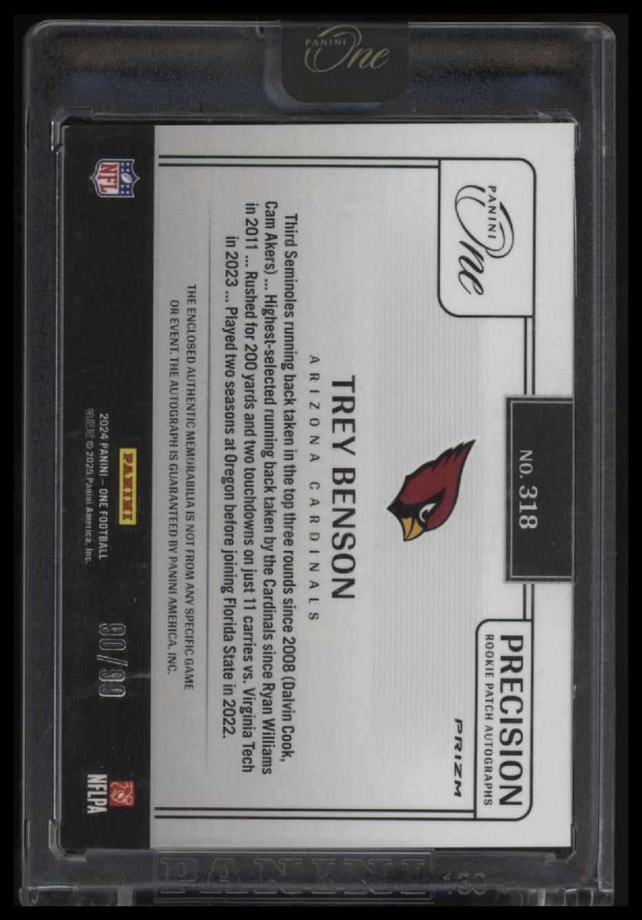 2024 Panini One Trey Benson #/99 AU #318