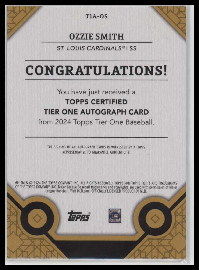2024 Topps Tier One Tier One Autographs Ozzie Smith #/99 AU #T1A-OS