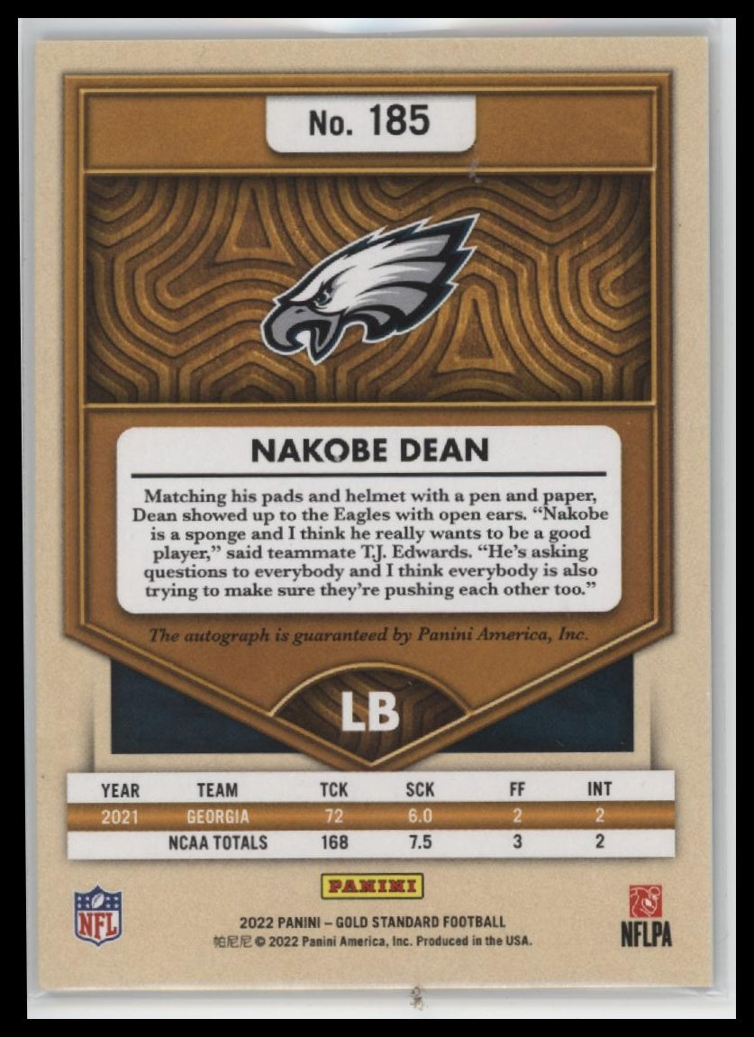 2022 Panini Gold Standard Nakobe Dean RC #/199