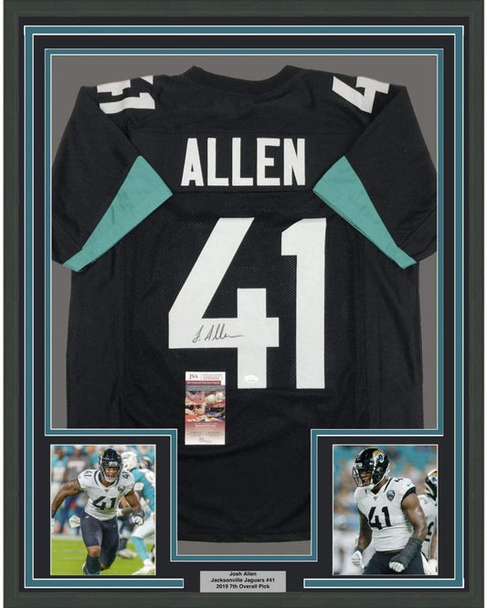 Framed Autographed/Signed Josh Allen 35x39 Jacksonville Black Football Jersey JSA COA