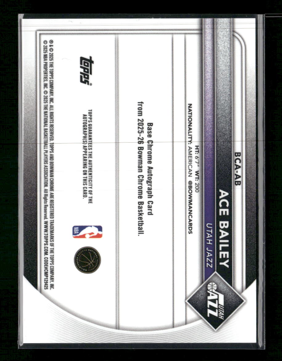 2025-26 Bowman Chrome Autographs Blue Mojo Ace Bailey /150 #BCA-AB