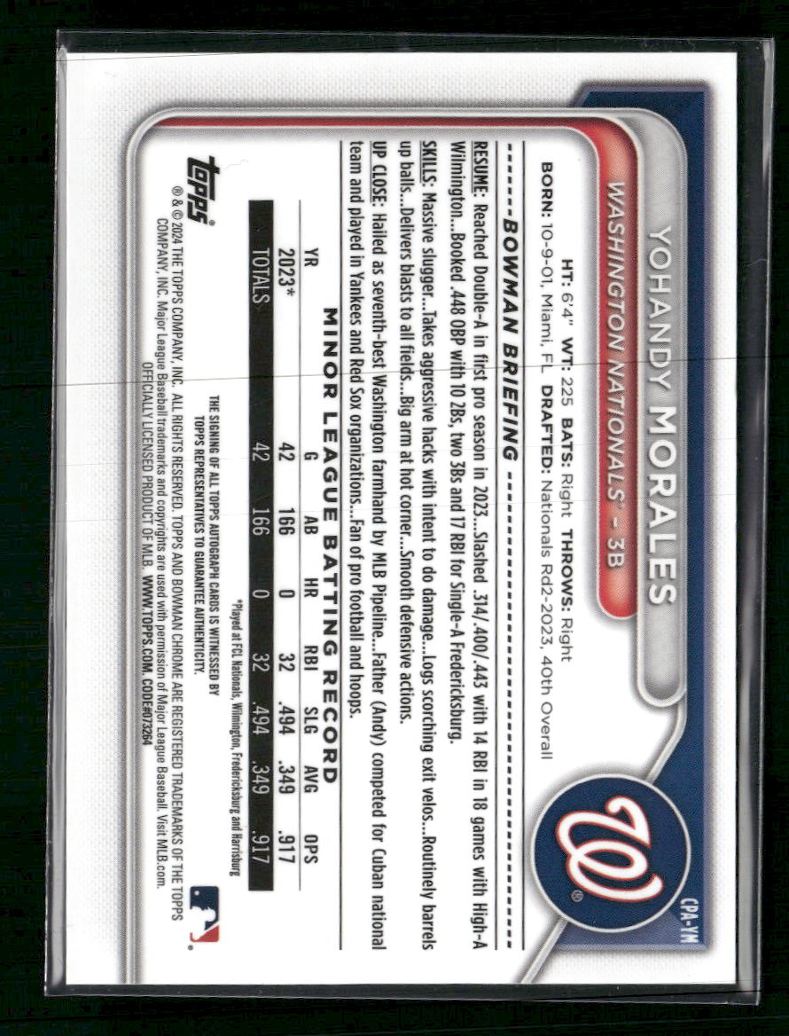 2024 Bowman Chrome Prospect Autographs Yellow Refractors Yohandy Morales #/75