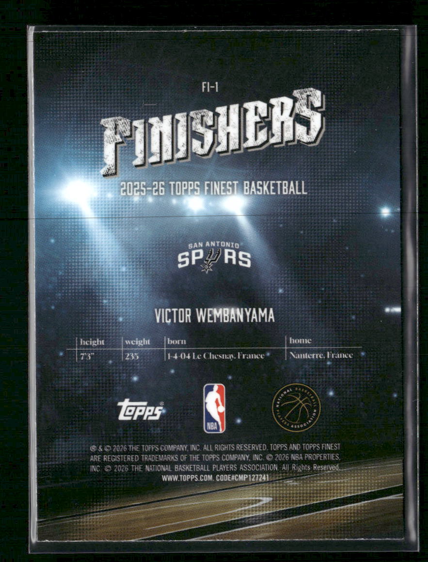 2025-26 Finest Finishers Sky Blue Refractor Victor Wembanyama #/150 #FI-1
