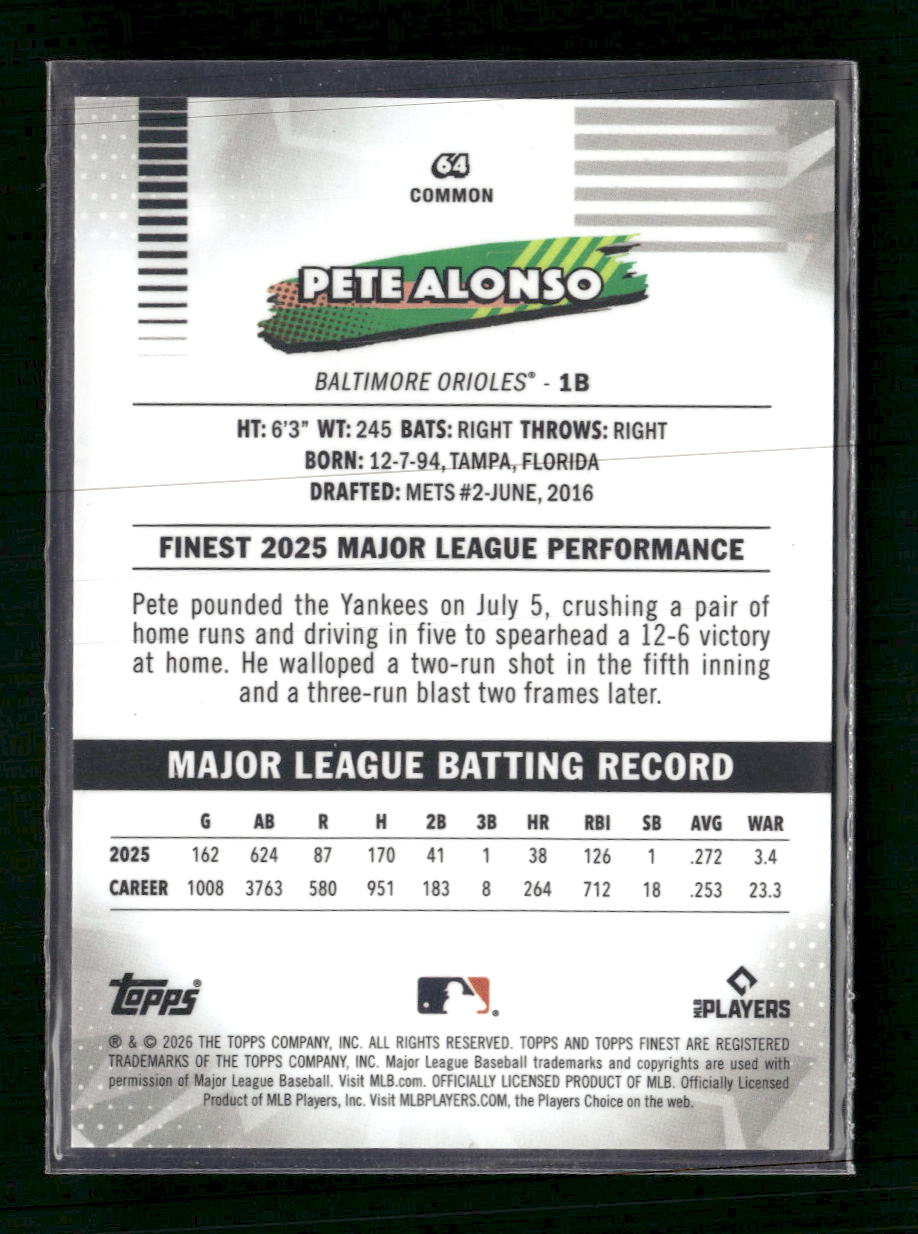 2026 Finest Black Refractors Pete Alonso #/10 #64