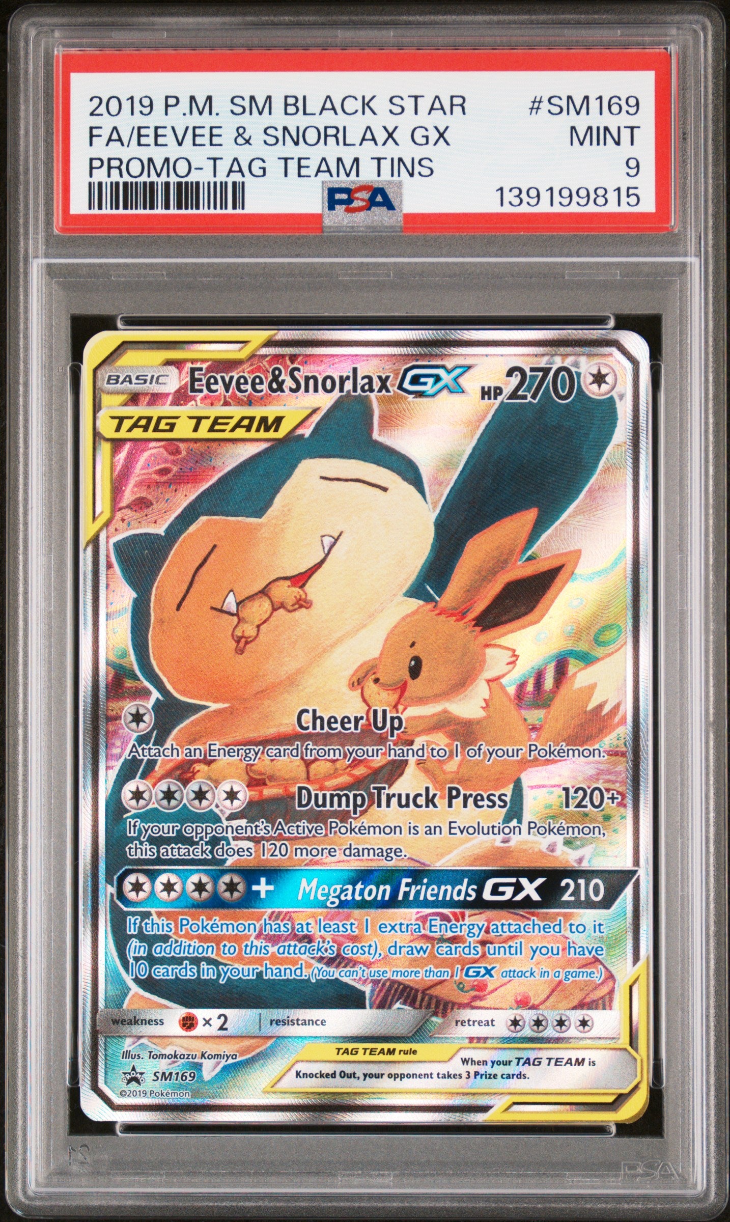 2019 Pokemon Sm Black Star Promo-Tag Team Fa/Eevee & Snorlax Gx 9 PSA #SM169
