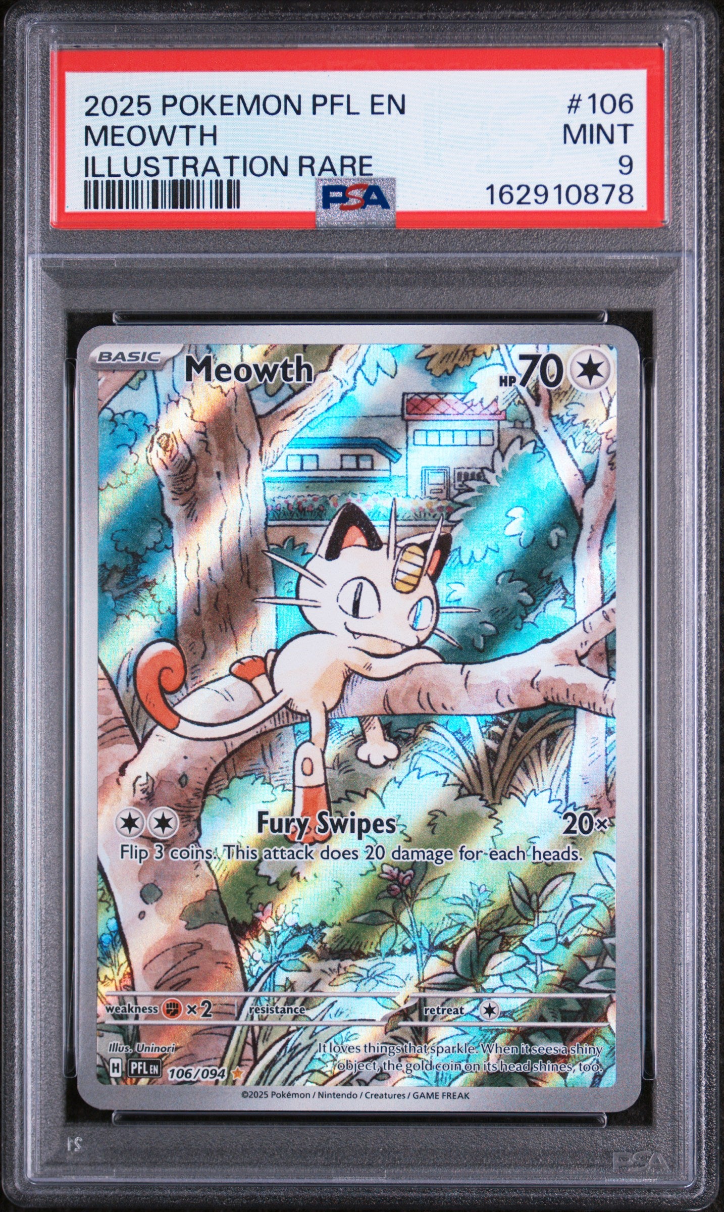2025 Pokemon Pfl En-Phantasmal Flames Illustration Rare Meowth 9 PSA #106