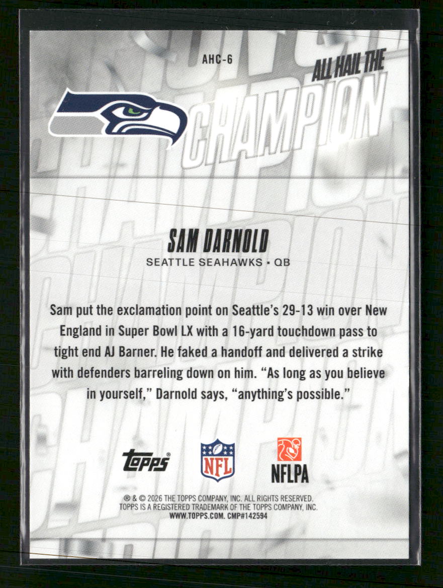 2026 Topps Flagship All Hail the Champ Gold Sam Darnold #/50 #AHC-6