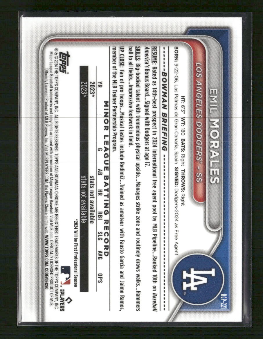 2024 Bowman Chrome Prospects Mojo Refractors Emil Morales #BCP-221