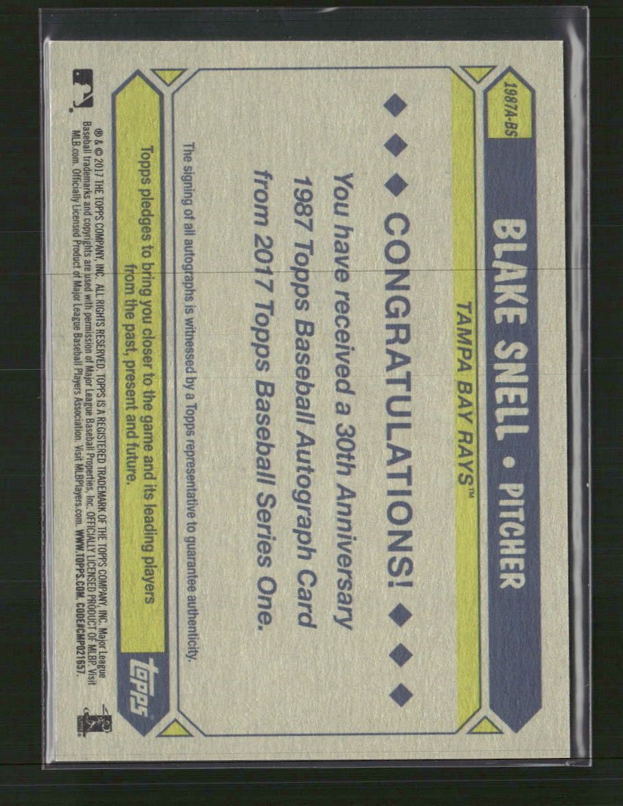2017 Topps 1987 Topps Baseball 30th Anniversary AU Blake Snell AU #1987A-BS