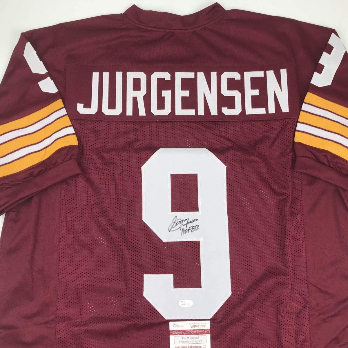 Autographed/Signed Sonny Jurgensen HOF 83 Washington Burgundy Football Jersey JSA COA