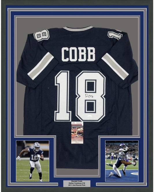 Framed Autographed/Signed Randall Cobb 35x39 Dallas Dark Blue Football Jersey JSA COA