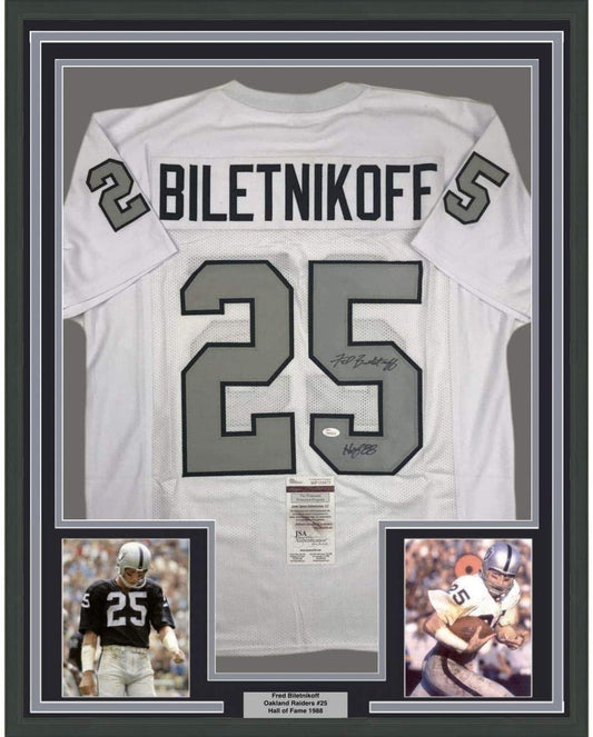 Framed Autographed/Signed Fred Biletnikoff HOF 88 35x39 Oakland Color Rush Football Jersey JSA COA