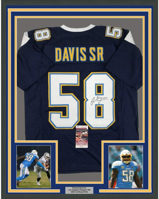 Framed Autographed/Signed Thomas Davis Sr. 35x39 Los Angeles LA Dark Blue Football Jersey JSA COA