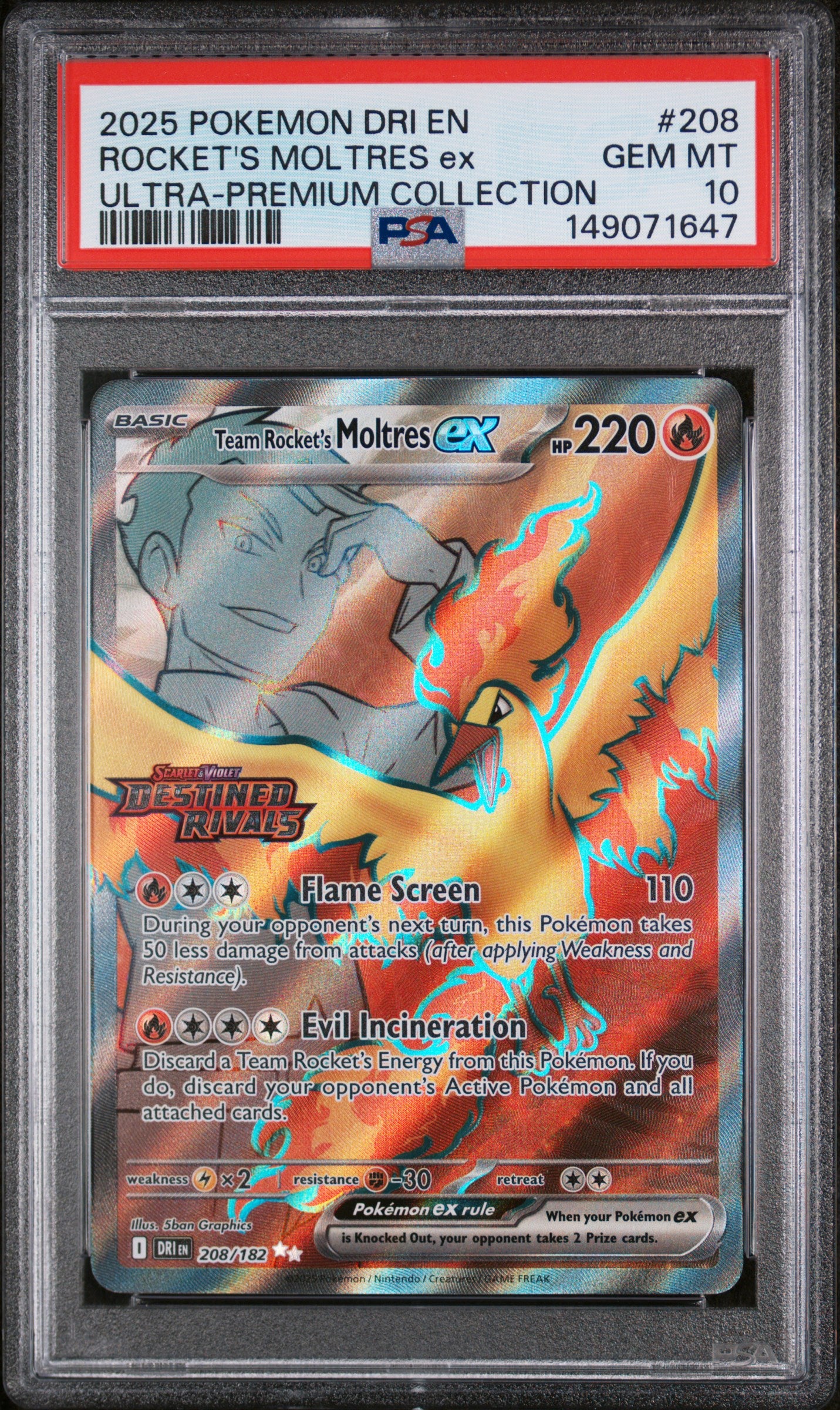 2025 Pokemon Destined Rivals UPC Rocket'S Moltres Ex 10 PSA #208