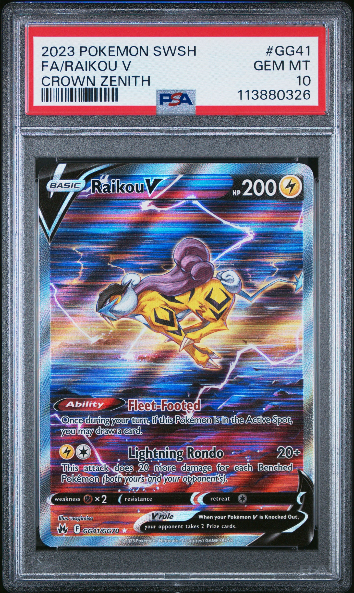 2023 Pokemon Sword And Shield Crown Zenith Crown Zenith Fa/Raikou V 10 PSA #GG41