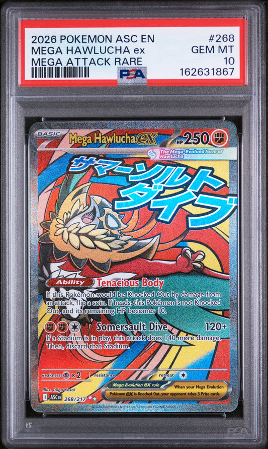 2026 Pokemon Ascended Heroes Mega Attack Rare Mega Hawlucha Ex 10 PSA #268