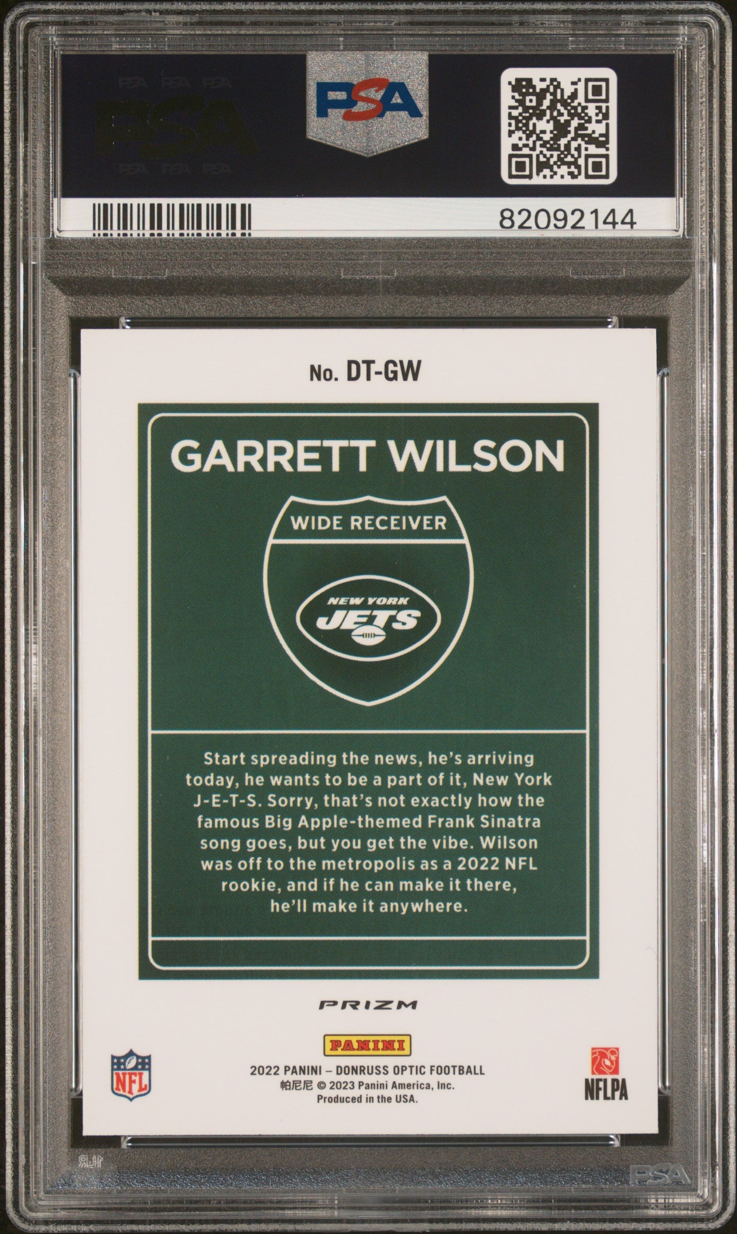 2022 Panini Donruss Optic Downtown Downtown Garrett Wilson 10 PSA #DTGW