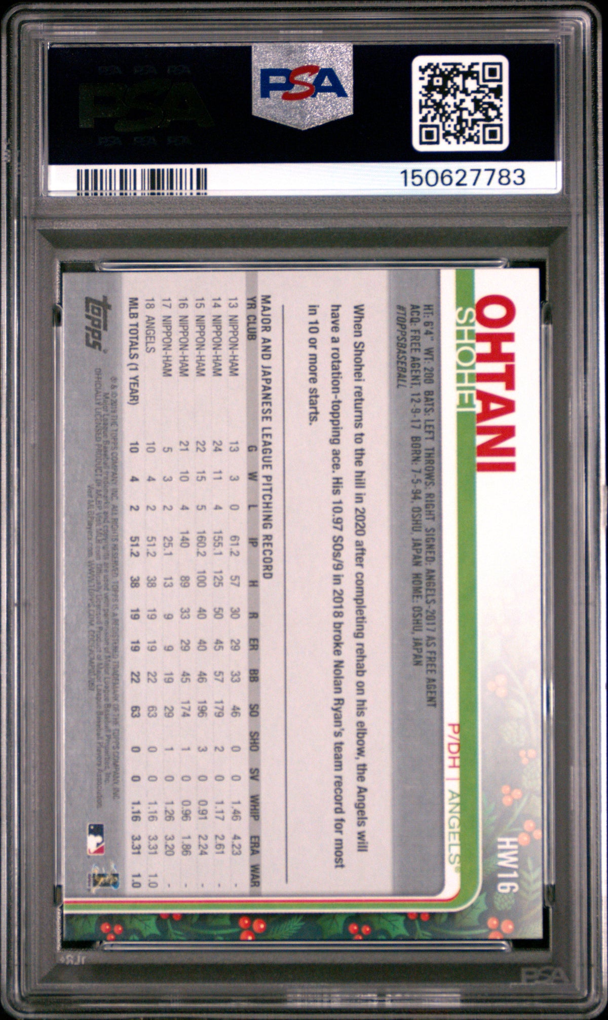 2019 Topps Holiday Shohei Ohtani 8 PSA #16