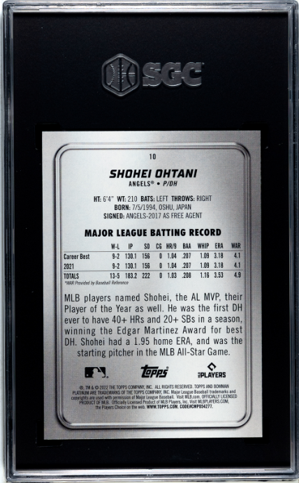 2022 Bowman Platinum Shohei Ohtani 10 SGC #10