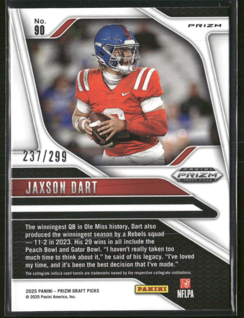 2025 Panini Prizm Draft Picks Prizms Blue Wave Jaxson Dart #/299 #90