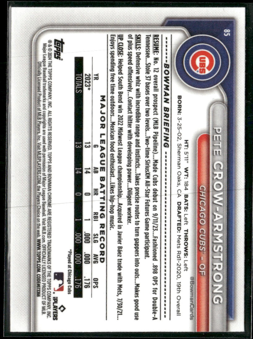 2024 Bowman Chrome Mojo Refractors Pete Crow-Armstrong #85