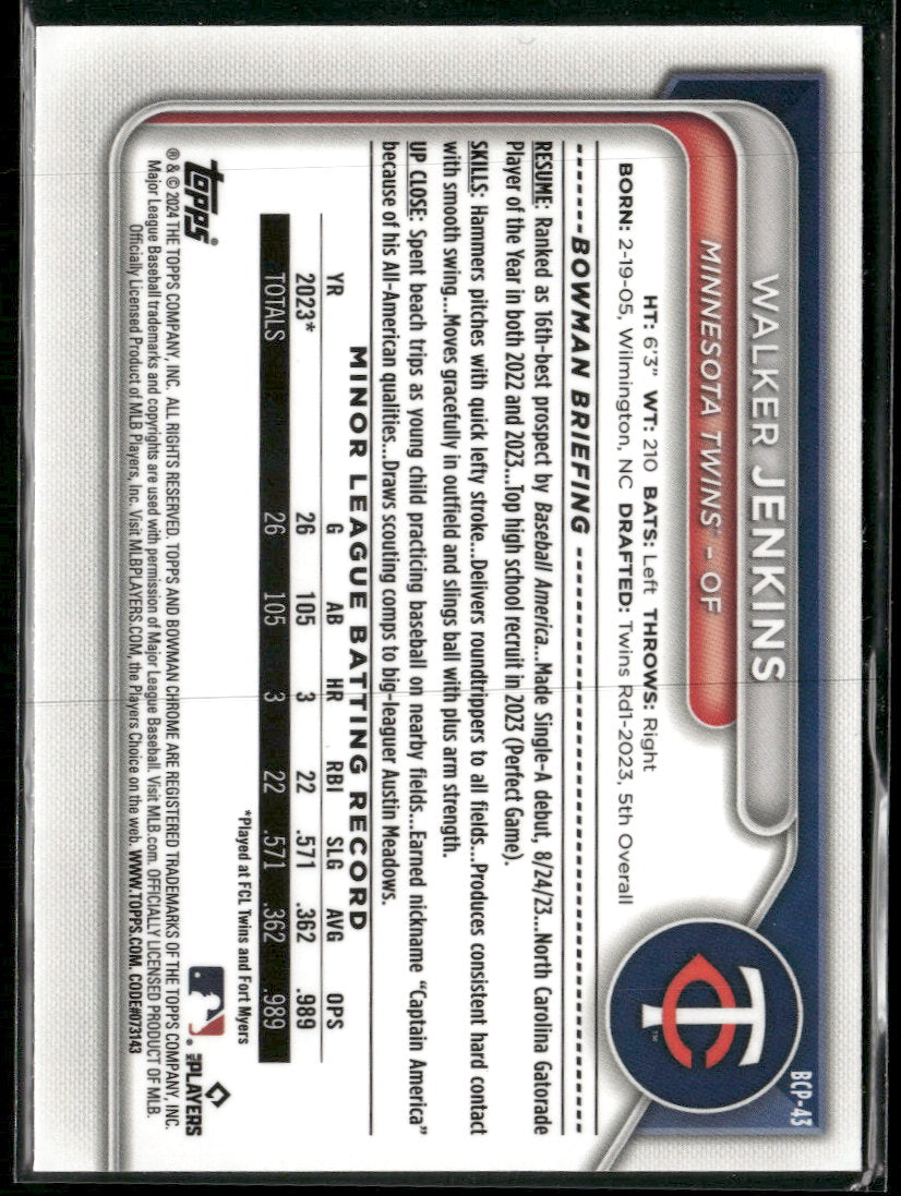 2024 Bowman Chrome Prospects Lunar Glow Refractors Walker Jenkins #BCP-43