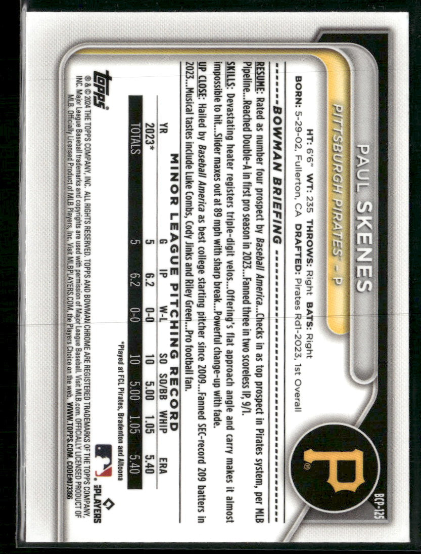 2024 Bowman Chrome Prospects Mojo Refractors Paul Skenes #BCP-125