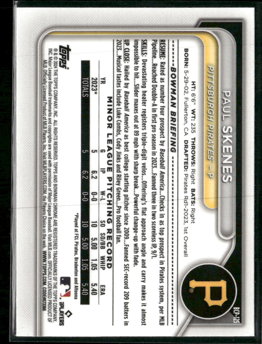 2024 Bowman Chrome Prospects Mojo Refractors Paul Skenes #BCP-125