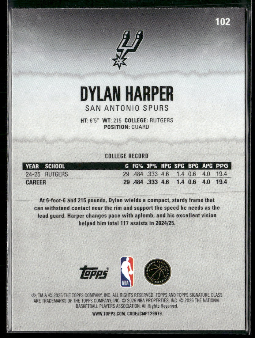 2025-26 Topps Signature Class Blue & Orange Dylan Harper RC #102