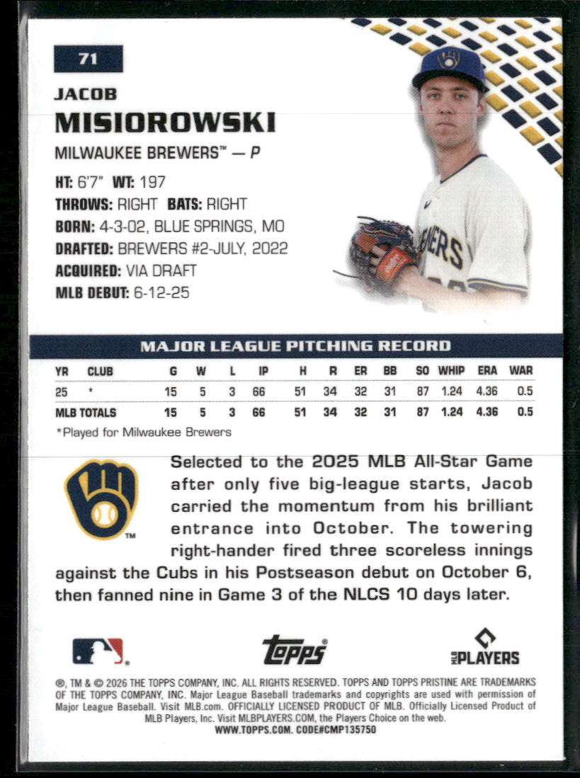 2026 Topps Pristine Jacob Misiorowski RC #71