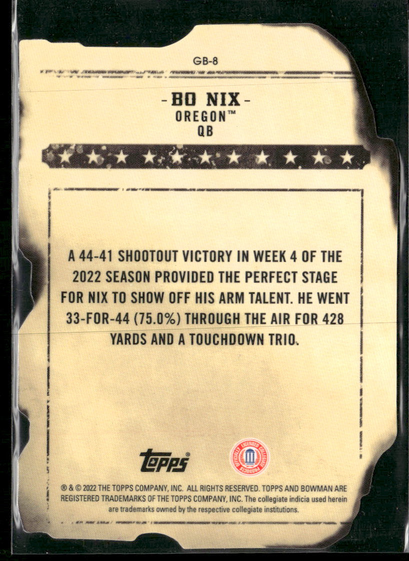 2022-23 Bowman's Best University Gunslingers & Bandits Die Cut Bo Nix #GB-8