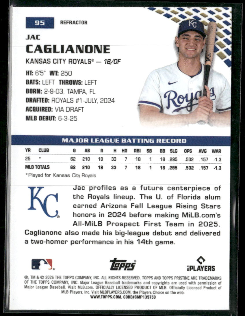 2026 Topps Pristine Refractor Jac Caglianone RC #95