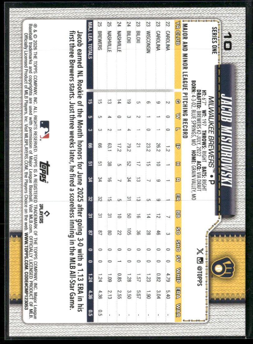 2026 Topps Rainbow Foil Jacob Misiorowski #10