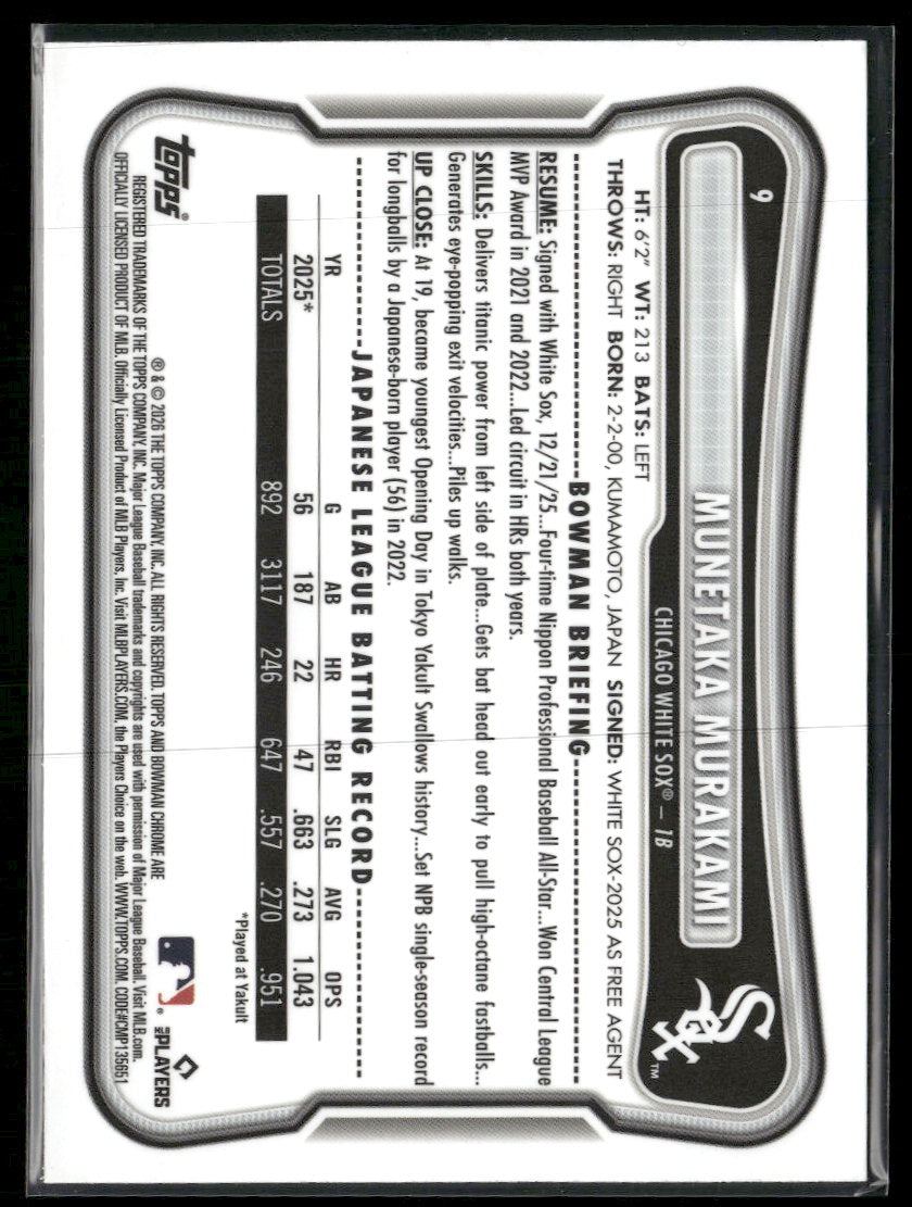 2026 Bowman Chrome Mojo Refractors Munetaka Murakami RC #9