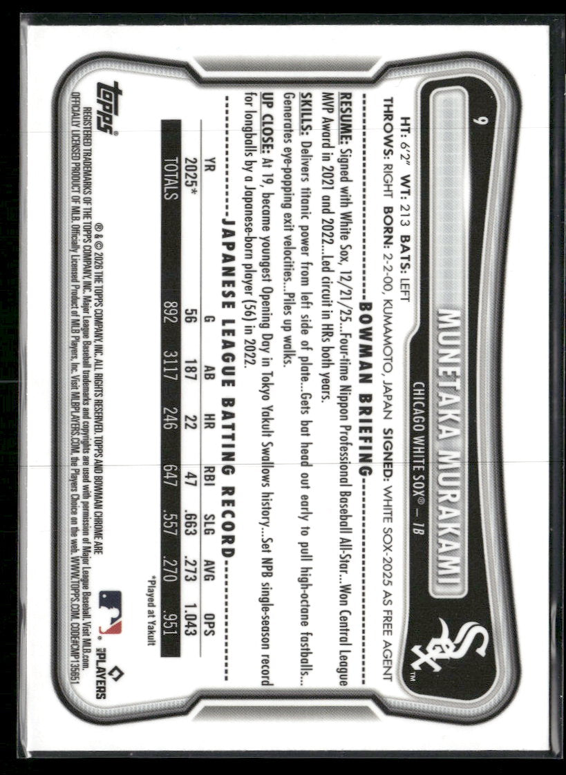 2026 Bowman Chrome Mojo Refractors Munetaka Murakami RC #9